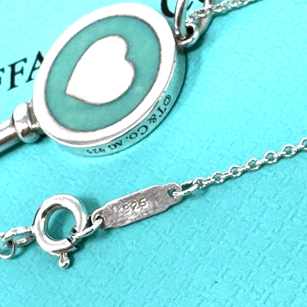 Authentic Tiffany & co. Enamel Blue Heart Key Pendant Necklace. - Picture 3 of 11
